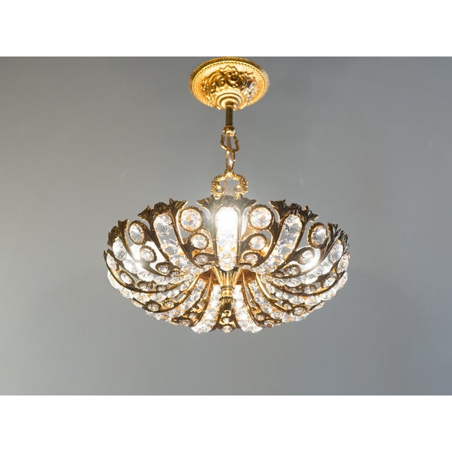 1960s 1960s Gilt Brass & Faceted Crystal Pendant Lamp For Sale - Image 5 of 10