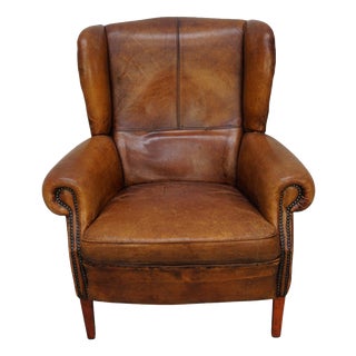 Vintage Dutch Club Chair in Cognac Colored Leather For Sale