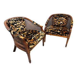 Jack Larsen Velvet and Cane Chairs, a Pair For Sale