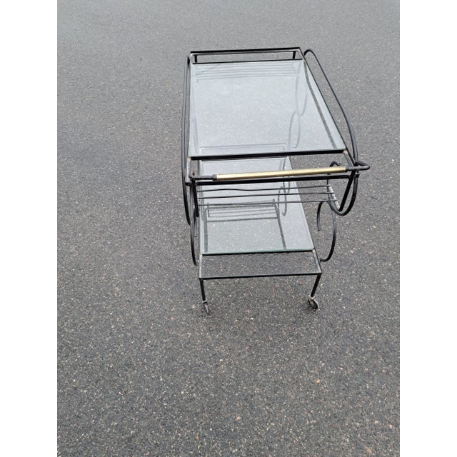 Art Deco Mid 20th Century Wrought-Iron and Glass Bar Cart For Sale - Image 3 of 5