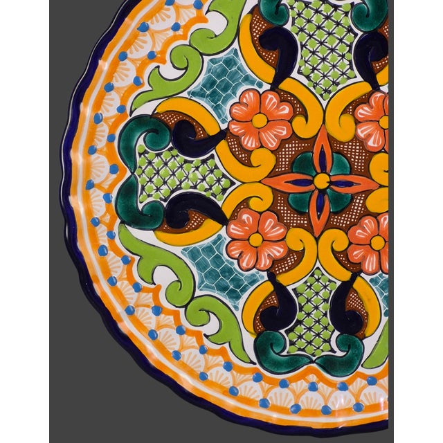 Late 20th Century Mexican Talavera Pottery Colorful Wall Hanging Platter Serving Tray Table Top Display Marked For Sale - Image 5 of 9
