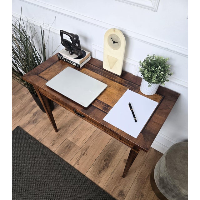 Italian Walnut Marquetry Desk, 1980s For Sale - Image 3 of 11
