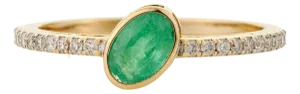 Bezel Set Emerald & Diamond East-West Ring in 14k Yellow Gold Size 4
