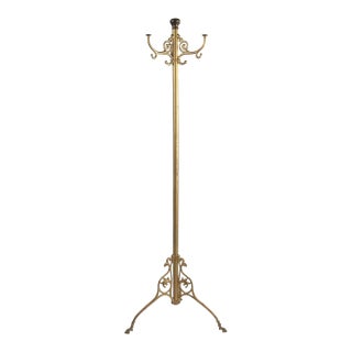 Vintage Victorian Brass Scrollwork Coat Tree Rack For Sale