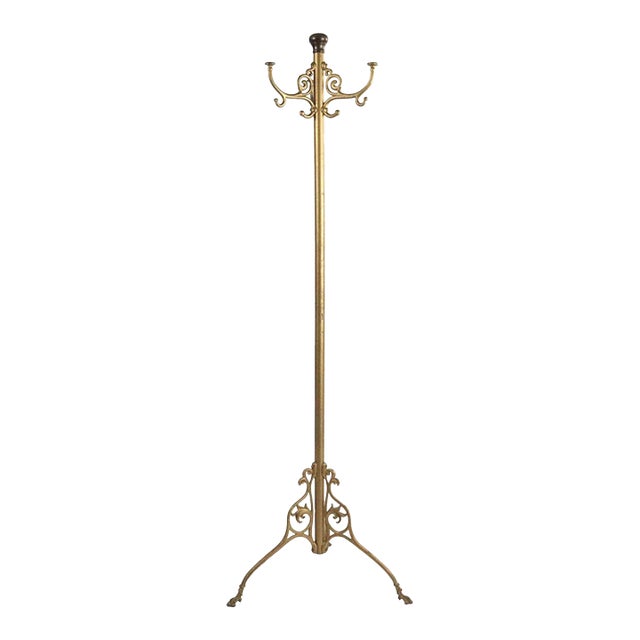Vintage Victorian Brass Scrollwork Coat Tree Rack For Sale
