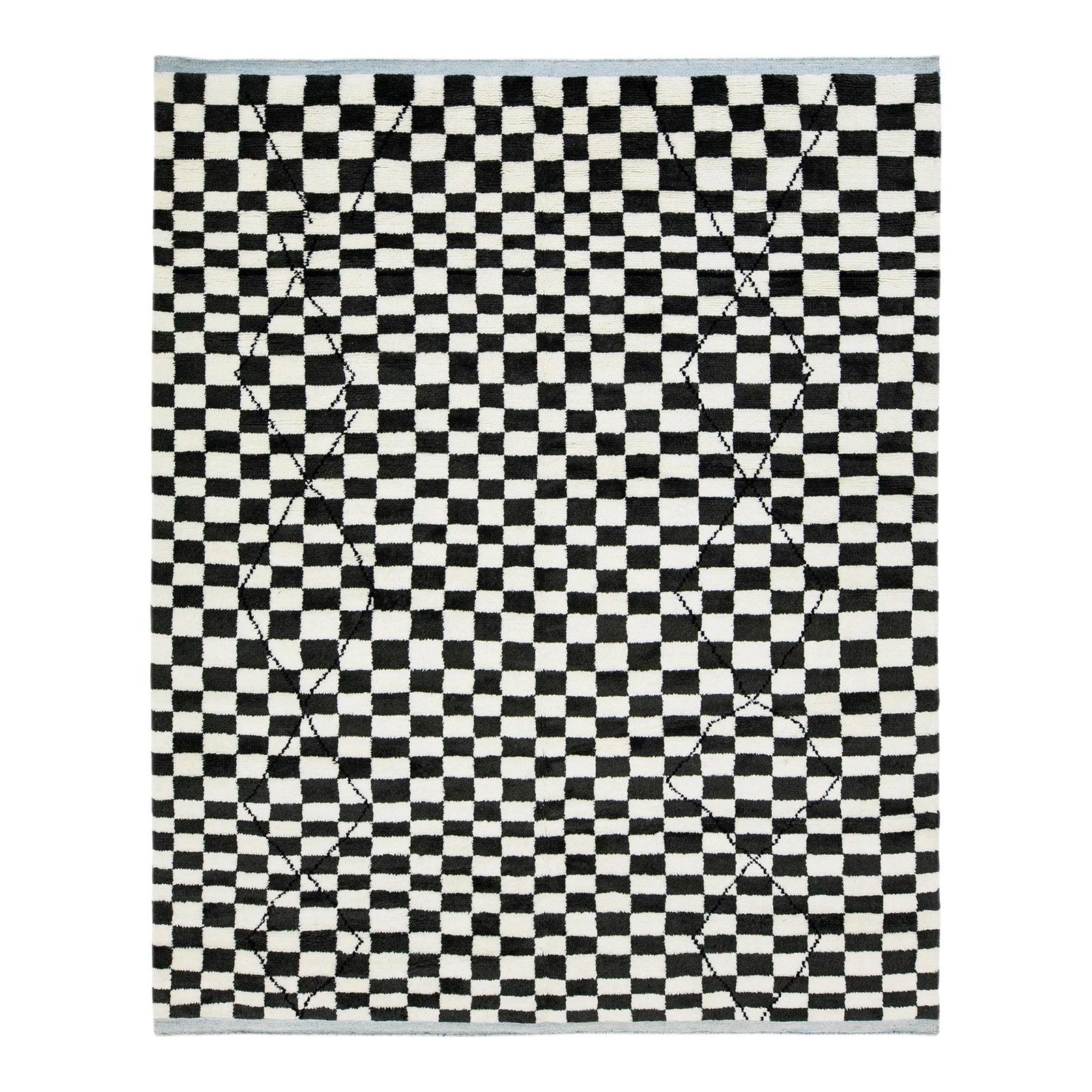 Moroccan-Style Modern Wool Rug With Checker Pattern in Black & White by ...