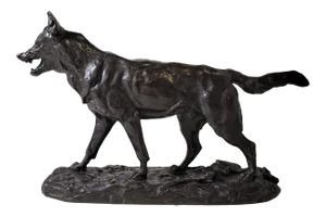 Early 20th Century Original French Bronze Sculpture of a Striding Wolf by Antoine-Louis Barye