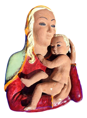 Painted Terracotta Bas-Relief of Our Lady and Child, 1920s