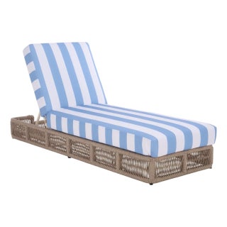 Gillian Chaise Lounge, Heather Tan/Baby Blue Stripe For Sale