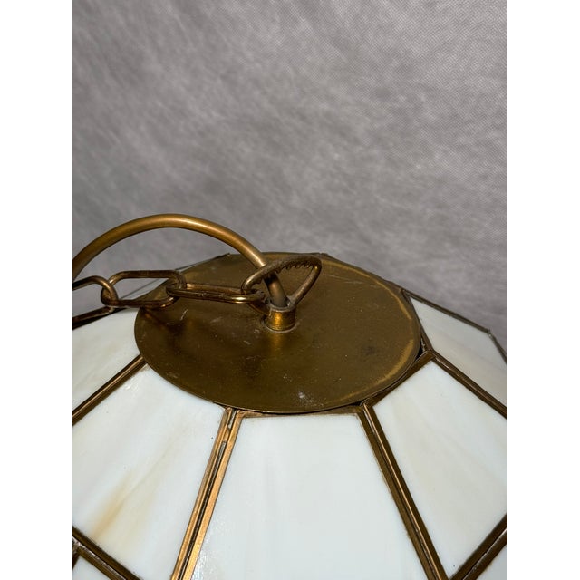 Stained Glass Pendant Lamp with Leaf Motif, 1970s For Sale - Image 4 of 10