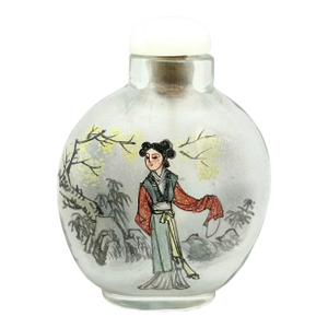 Early Chinese Snuff Bottle Reverse Painted Maiden and Landscape