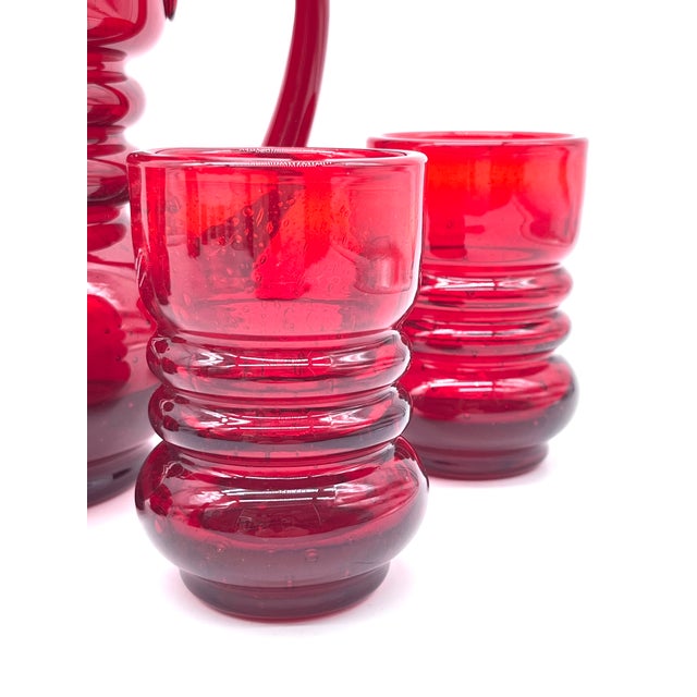 Red Glass Juice Service from Sudety Glassworks, 1970s For Sale - Image 13 of 17