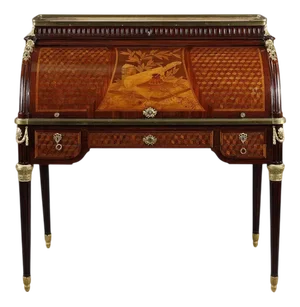 Late 19th Century Louis XVI Cylinder Desk in Marquetry and Gilt Bronzes, 1890s