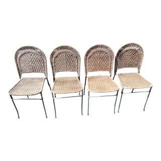 Vintage Frederick Weinberg-Similar Wicker and Wrought Iron Chairs, Attributed For Sale
