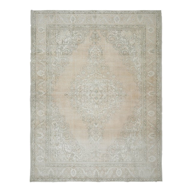 1970s Vintage Persian Handknotted Wool Beige Oversize Area Rug For Sale