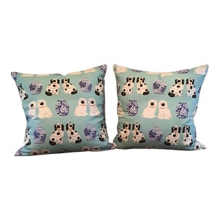 Light Blue Chinoiserie Staffordshire DoDown and Feather Pillows With Spoonflower Fabric- a Pair For Sale