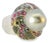Striking estate 14K white gold ring featuring a 10 mm black pearl accented with black diamonds and natural rubies for a...