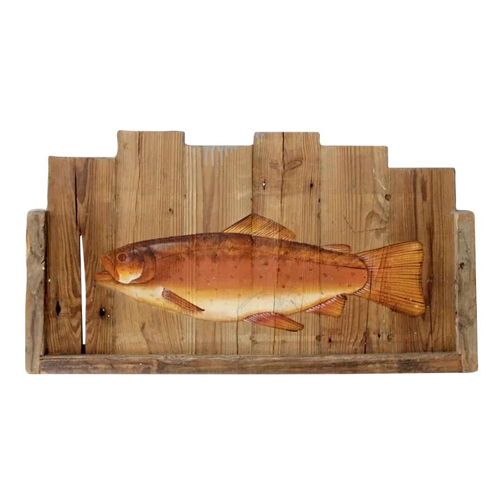 Vintage Rustic Folk Art Fish Painting | Chairish
