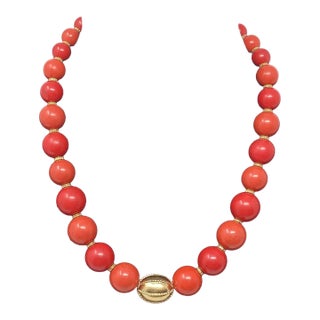 1980s Lauren, Ralph Lauren Graduated Coral Manmade 18" Necklace For Sale
