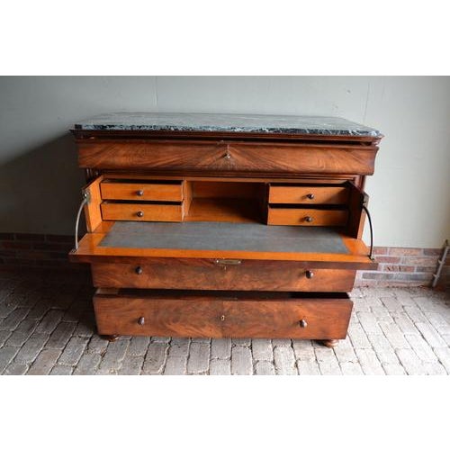 Antique Mahogany Chest of Drawers with Secretary and Green Marble Top For Sale - Image 5 of 11