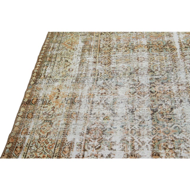 Antique Brown Malayer Handmade Allover Motif Shabby Chic Wool Rug For Sale - Image 9 of 11