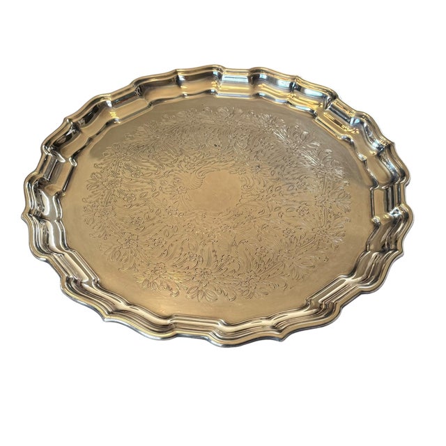 Reed & Barton Vintage Reed & Barton Chippendale Silver Plate Floral Serving Tray 14” For Sale - Image 4 of 14