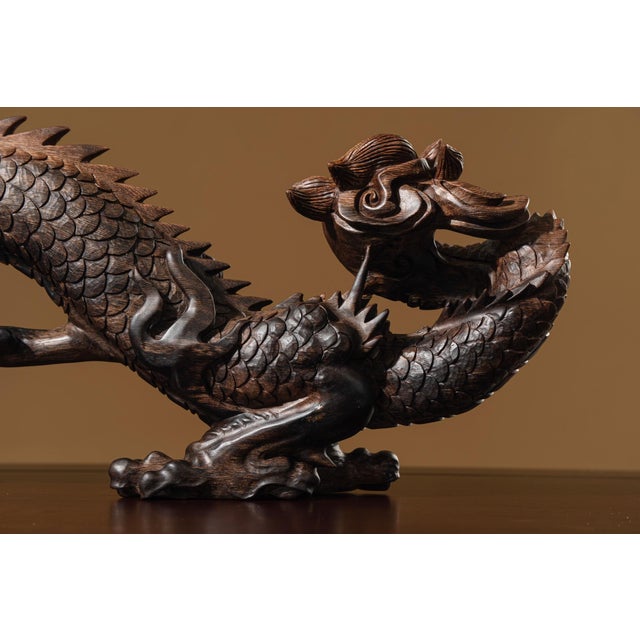 Vietnamese Nha Trang White Kyara Agarwood — “Dragon Across the World” Water-Sinking Grade Sculpture For Sale - Image 4 of 9