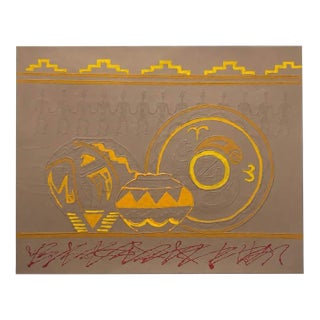 Oversized Southwestern Pottery Relief Canvas Artwork For Sale