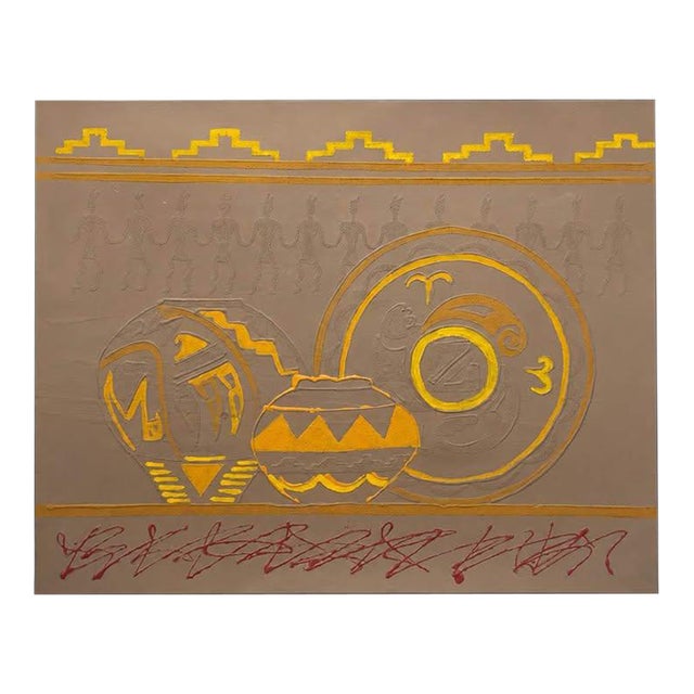 Oversized Southwestern Pottery Relief Canvas Artwork For Sale