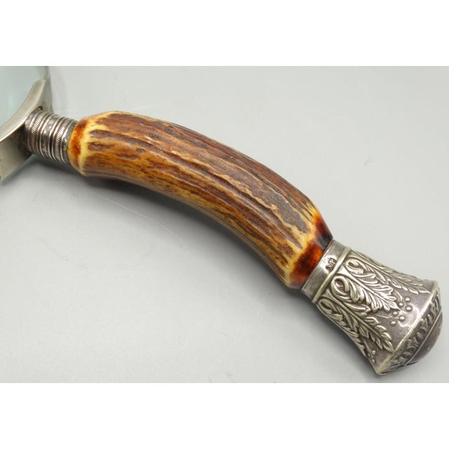 Antique English Silver & Stag Horn Magnifying Glass For Sale - Image 6 of 9