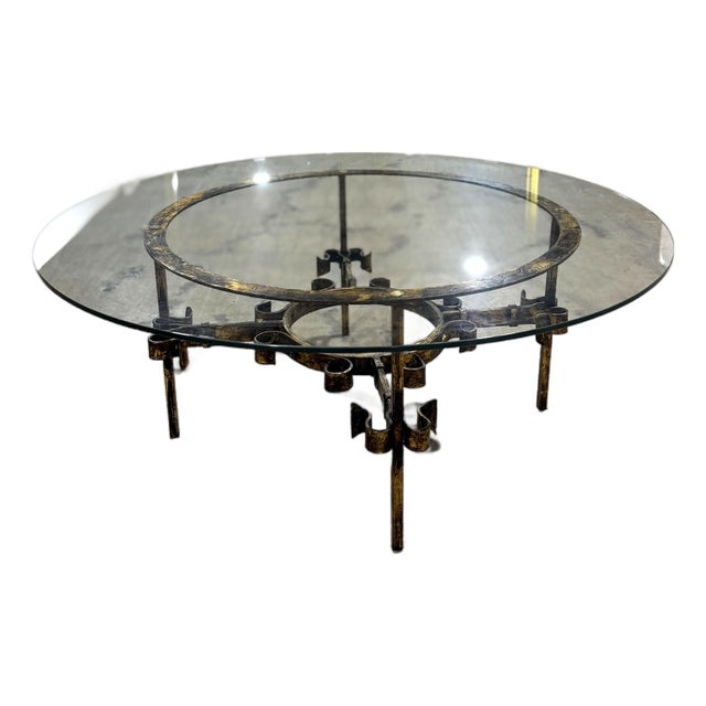 1960s Hand Forged Wrought Iron Coffee Table in the Style of Gilbert Poillerat For Sale