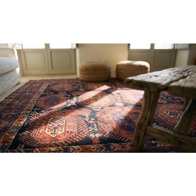 Black 1880s Black Tribal Antique s.e. Persian Afshar Paisley Rug 4'2" X 6'3" Handknotted Wool Carpet For Sale - Image 8 of 9
