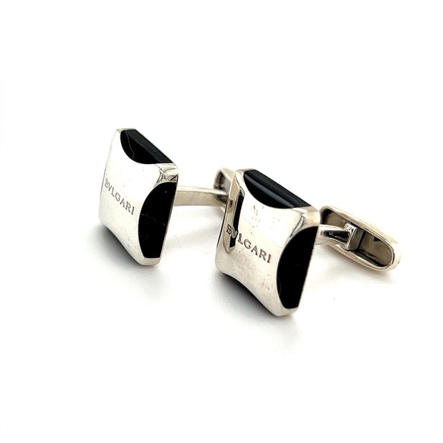 1990s Pair of Bulgary Estate Onyx Cufflinks Sterling Silver 19.24 Grams For Sale - Image 10 of 10