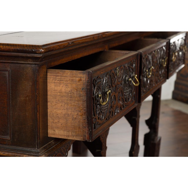 English 19th Century Oak Sideboard with Three Low-Relief Carved Drawers For Sale - Image 4 of 12