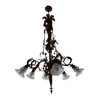 Antique Late 19th Century H. Luppens Et Cie Belgium Bronze Chandelier For Sale