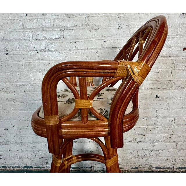 Wood Mid 20th Century Rattan Backed Swivel Bar Stool For Sale - Image 7 of 11