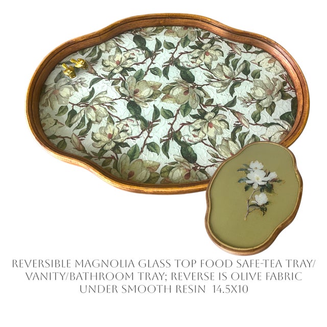 One-of-a-kind reversible tea tray, an artist studio original and a statement piece, with a shaped, scalloped wood frame...