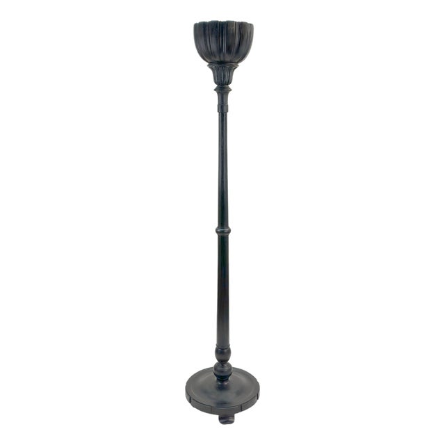 Victorian Carved Ebonized Oak Torchiere Floor Lamp, England, 1890s For Sale