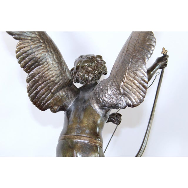 Antique French 1896 “Amour Irresistible” Angel Statue Pink Marble 3-Piece Clock Set For Sale - Image 9 of 17