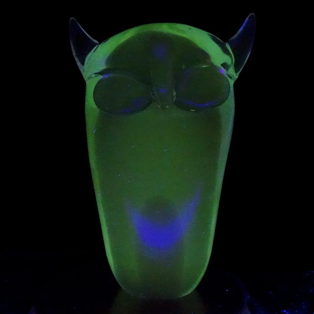 Beautiful large vintage Murano hand blown Sommerso clear with gray core Italian art glass horned owl bird sculpture....