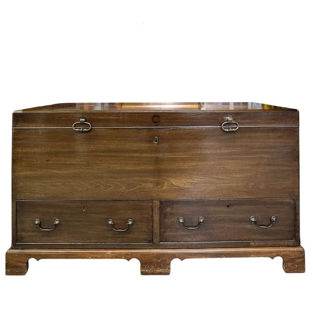 English Antique Mahogany English Trunk Great Coffee Table Brass Hardwear. For Sale - Image 3 of 8