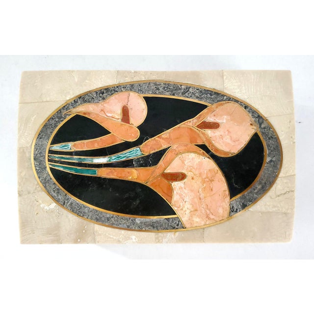 Mid-Century Modern Box Jewelry Flowers Marble Inlay For Sale - Image 3 of 11