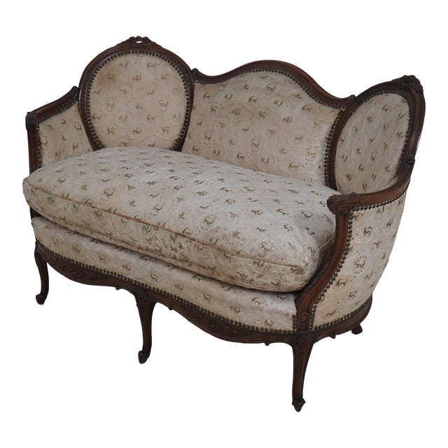 French Louis XV Vintage Carved Frame Upholstered Settee For Sale
