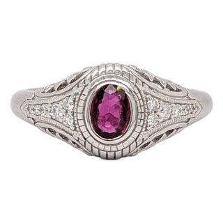 Vintage Inspired Ruby Ring With Earth Mined Diamonds in Solid 14k Gold, 5x4mm, Size 6.75 For Sale