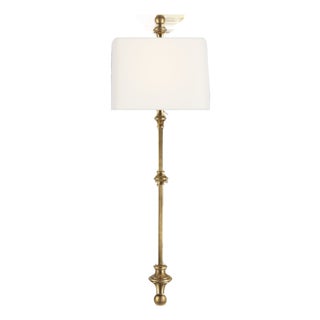 Chapman & Myers for Visual Comfort Signature Cawdor Stanchion Wall Light in Antique-Burnished Brass with Linen Shade For Sale