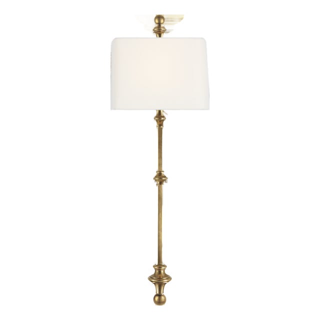 Chapman & Myers for Visual Comfort Signature Cawdor Stanchion Wall Light in Antique-Burnished Brass with Linen Shade For Sale