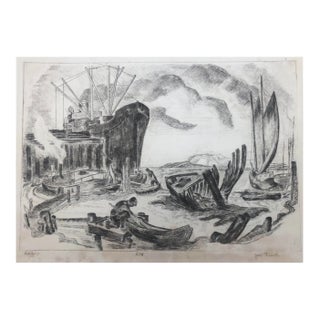1940s Joe Funk Harbor Nautical Lithograph For Sale