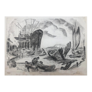 1940s Joe Funk Harbor Nautical Lithograph