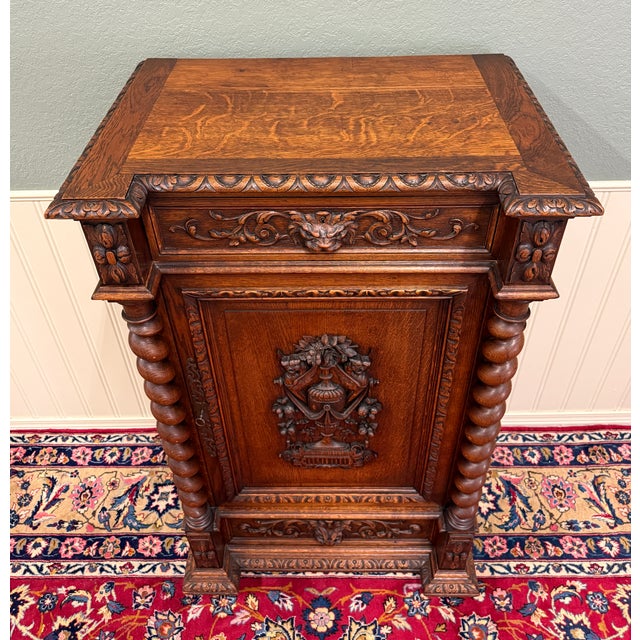 Antique French Renaissance Revival Oak Cabinet Barley Twist Carved Drawers 19thC For Sale In Dallas - Image 6 of 17