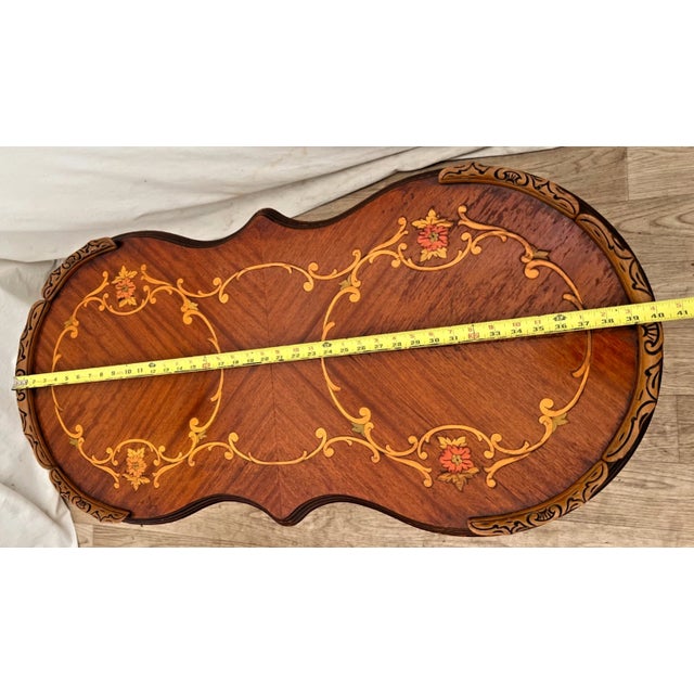 Vintage Oval Shaped Coffee Table Italian Marquetry Floral Inlay Parquetry For Sale - Image 10 of 12